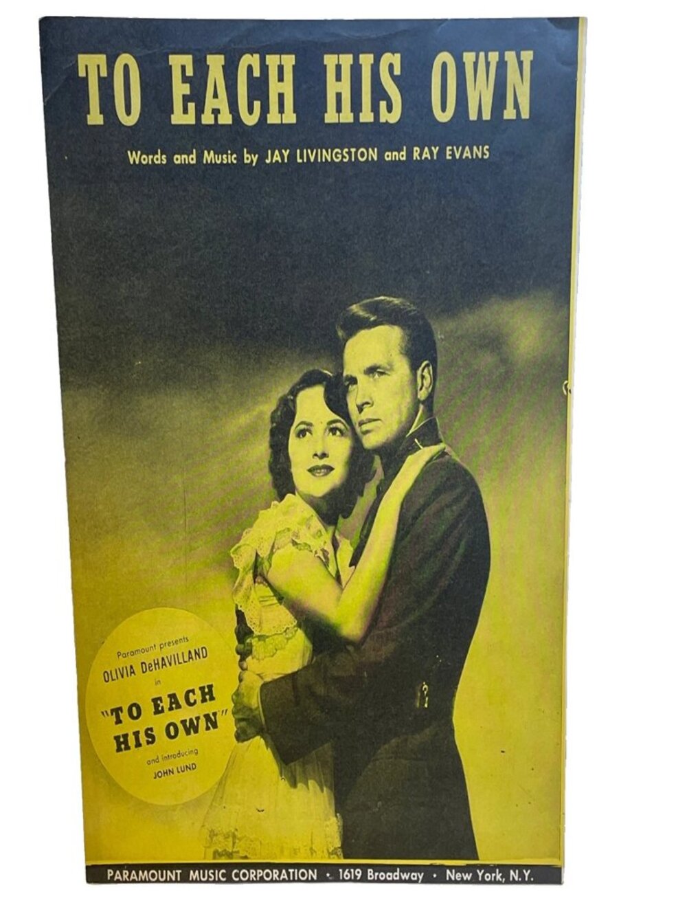 1946 To Each His Own Sheet Music Oliva DeHavilland John Lund Livingston Evans